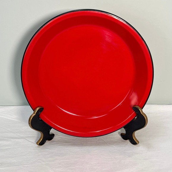 Enamelware Pie Plate Red Black Rim Metal Large 11" Farmhouse Cottage Kitchen - Picture 3 of 5